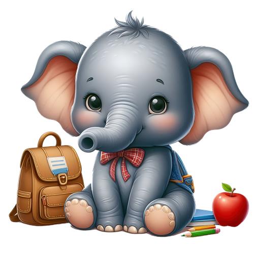 Sød Elefant med Skoleudstyr