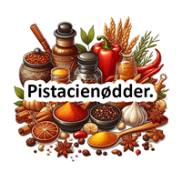 Et farverigt arrangement af krydderier, nødder og ingredienser til madlavning.