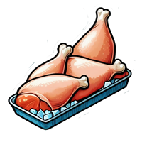 Tre kyllingelår præsenteret på en bakke med isterninger.