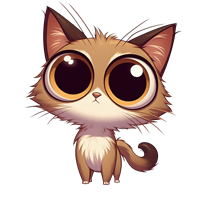 En charmerende tegneserieversion af en kat med store, udtryksfulde øjne og en fluffy pels.