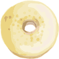 En illustreret donut i lyse farver med en glat overflade og hul i midten.