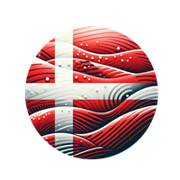 En kreativ fortolkning af det danske flag med bølgende mønstre i rød og hvid.