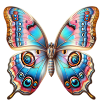 En smuk, farverig sommerfugl med detaljerede mønstre og nuancer af blå, pink og orange.