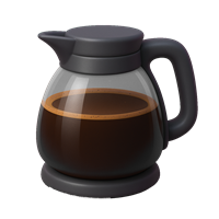 En gennemsigtig kaffekande med sort kaffe indeni, designet med en sort håndtag.