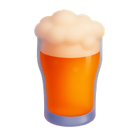 En illustreret glas øl fyldt med gylden væske og et skumlag på toppen.