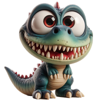 En sød og farverig tegneserie-drage med store øjne og et stort smil.