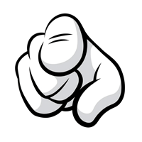 En tegnet hånd, der peger fremad, symboliserer opmærksomhed eller anklage.