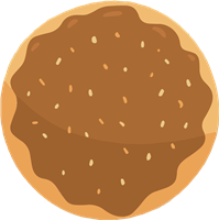 En rund småkage med en gyldenbrun overflade og nødder på toppen.