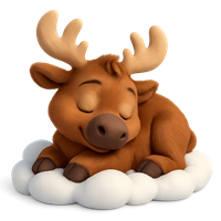 Et sødt, tegneserieagtigt rensdyr, der sover på en sky.