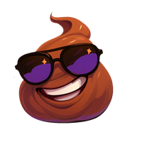 En glad emoji i form af afføring iført solbriller, der udstråler sjov og humor.