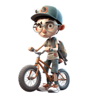 En ung dreng med briller cykler på sin mountainbike, klar til eventyr.