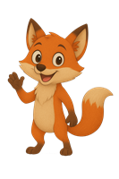 En farverig og venlig ræv, der vinker og ser glad ud.