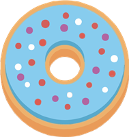 En illustration af en blå donuts med farverige drys på toppen.