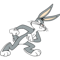 En grå kanin med lange ører og en selvsikker holdning, klar til at underholde.