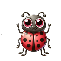 En farverig og venlig marihøne med røde vinger og store, udtryksfulde øjne.