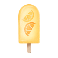 En farverig is med citronskiver, perfekt til varme dage.