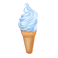 En skål med blød is i en vaffel, pyntet med en lys blå farve.