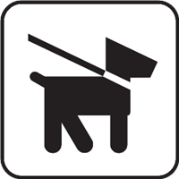 Et stiliseret sort ikon af en hund med snor.