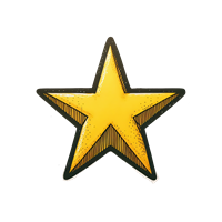 En illustration af en gul stjerne med en sort kontur og skyggeeffekt.