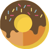 En illustration af en donut med chokoladeglasur og farverige strøssel.