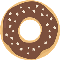 En illustreret donut dækket med chokolade og pyntet med små stjerner.