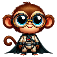 En sød abe iført en superheltekostume med briller og kappe.