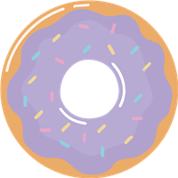 En farverig donut med lilla glasur og små, farverige krymmel på toppen.