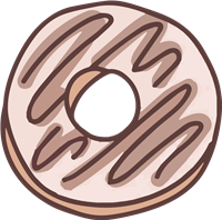 En illustration af en doughnut med en lys chokoladeglasur og mørke striber.