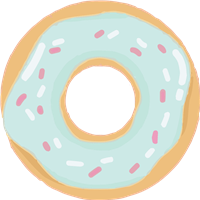 En farverig donut med blå glasur og pink strøelse, perfekt til en sød snack.