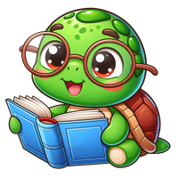 En sød skildpadde med briller, der læser en bog med et smil.
