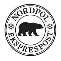 Et stempel med teksten NORDPOL EKSPRESPOST og en bjørn i midten.