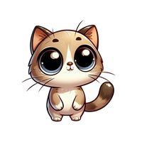 En nuttet, tegneserieagtig kat med store øjne og en venlig attitude.