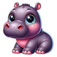 En farverig og nuttet tegneserieversion af en flodhest med store øjne.