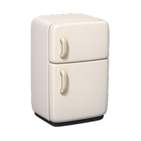 Et klassisk hvidt køleskab med to døre og gyldne håndtag, ideelt til opbevaring af mad.