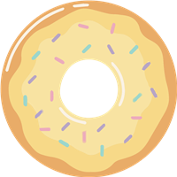 En cirkulær donut med en lys glasur og farverige drys på toppen.