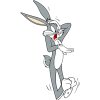 En grå kanin med lange ører, der udtrykker overraskelse og komik.