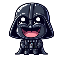 En tegneserieversion af Darth Vader med et stort smil og søde træk.