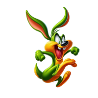 En farverig og glad hare med store ører, der hopper energisk.