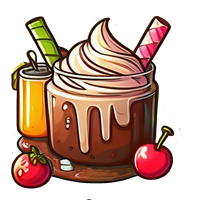 En farverig dessert med chokoladeis, toppings og frugter, der ser indbydende ud.