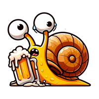 En farverig og sjov tegneserie-snegl, der drikker øl med store, udtryksfulde øjne.