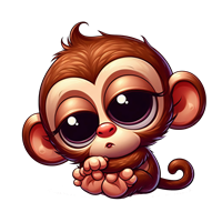 En charmerende, tegnet abe med store, udtryksfulde øjne og en nuttet attitude.