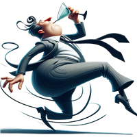 En stiliseret mand i jakkesæt, der nyder en cocktail, mens han danser.