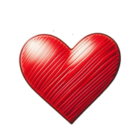 Et stiliseret, rød hjerte med en stribet tekstur, symboliserer kærlighed og varme.