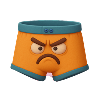 En emoji af et par orange underbukser med en sur ansigtsudtryk og blå elastik.