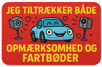 Et farverigt skilt med en tegnet bil, der tiltrækker opmærksomhed og fartbøder.