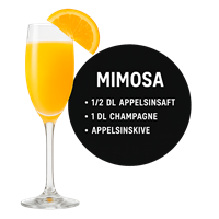 En lækker mimosa lavet med appelsinjuice og champagne, serveret i et elegant glas.