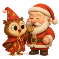 Et sødt egern i en julemand-hat deler en småkage med den glade julemand.