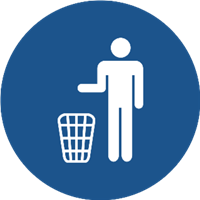 Et ikon, der viser en person, der smider affald i en skraldespand.