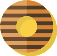 En illustration af en donut med stribede mønstre og en lys gul midte.