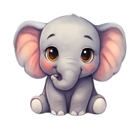 En charmerende, tegnet elefantunge med store øjne og bløde ører.